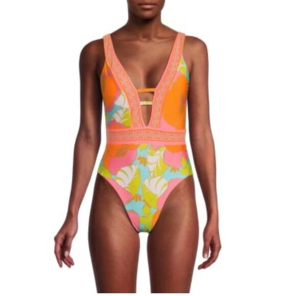 TRINA TURK PLAYA DE FLOR Plunge On Piece Size 4 Swimsuit Bathing Suit, NWOT 149. - Picture 1 of 4